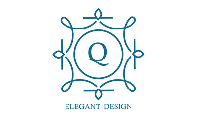 Obraz premium Elegant logo design template with letter Q. Business sign, monogram identity for restaurant, boutique, cafe, hotel, heraldic, jewelry.
