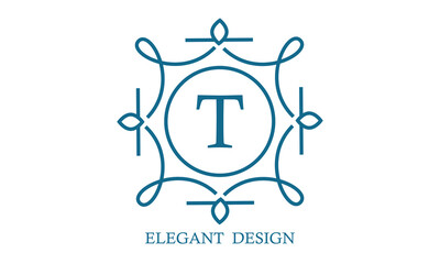 Elegant logo design template with letter T. Business sign, monogram identity for restaurant, boutique, cafe, hotel, heraldic, jewelry.