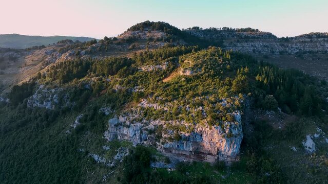 Landscape in San Miguel de Aras in the municipality of Voto. Aerial view from a drone. Aras Valley, Cantabria, Spain, Europe