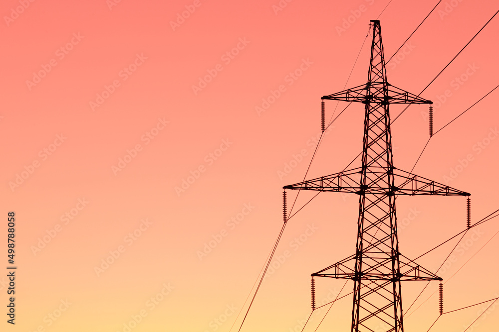 Wall mural background, view or scene of steel tower of electric main or electricity transmission line with the 