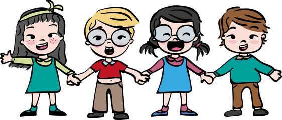 kindergartners children holding hands