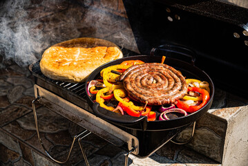 grilled sausages with grilled vegetables
