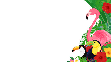 トロピカルな鳥のフレーム_イラスト素材_16:9