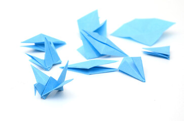 A making origami paper bird
