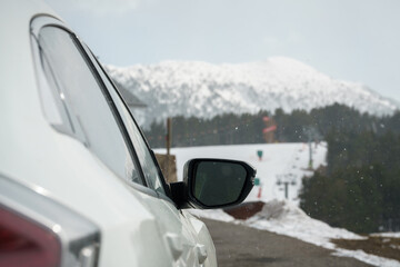 Pal, Andorra. April 2022. Mountain road car trip. On a cold day in early spring.