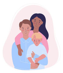 Happy family. Mother and sons together. Flat style vector illustration. Family portrait