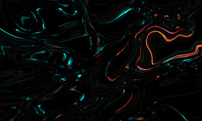 Vibrant colorful marble, wave texture on black background. Digital animation