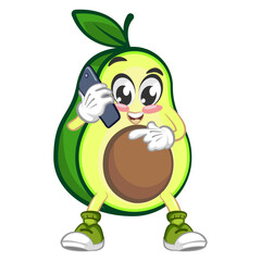 avocado cute cartoon mascot illustration vector on phone