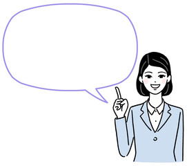 説明する若い女性と吹き出し