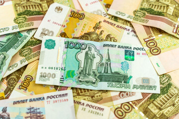 Fototapeta na wymiar Background of Russian banknotes. Finance concept. 