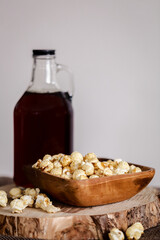 Maple Syrup and Kettle Corn in a Bowl