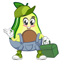 avocado cute cartoon mascot illustration vector being handyman