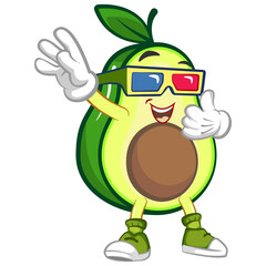 avocado cute cartoon mascot illustration vector wearing 3d glasses