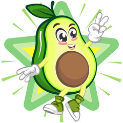 avocado cute cartoon mascot illustration vector being stars