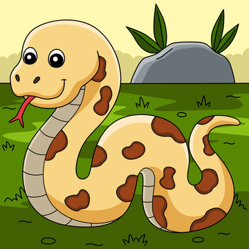 Snake On The Ground Colored Cartoon Illustration