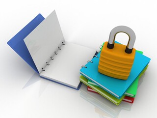 3d illustration book lock protection