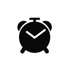 Alarm Clock Sign Symbol Vector Black Silhouette Isolated on White