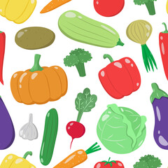 Vegetables seamless vector pattern. Healthy Fresh Harvest, vegan farm food.