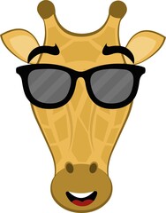Vector illustration of the face of a cartoon giraffe with a cheerful expression and sunglasses