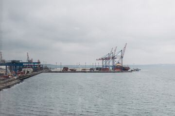 Naklejka premium view from the window on the cargo port of Odessa