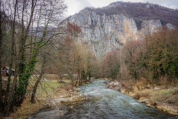 Fototapeta na wymiar mountain river in the autumn