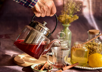 teapot with hot tea