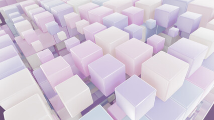 Realistic abstract 3D illustration of the macaroon color palette cubic pattern rendered as background