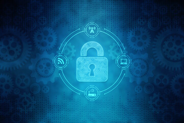 2d illustration Safety concept: Closed Padlock on digital background