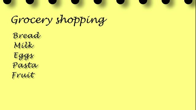 Grocery shopping list on sticky note pad animation 