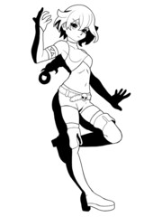 Fototapeta na wymiar Manga anime girl scout in high boots and gloves. Braided hair