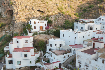 View of some houses on the mountain in Mojacar, Spain