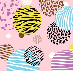 Abstract geometric pattern with animal print and circles. Modern hand drawn textures