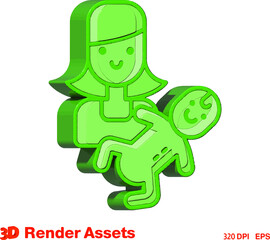 Stylized 3d assets of family 3D sign. Element for design. Vector illustration on an isolated white background.