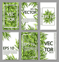 A colorful set of background images with grass and greenery. Bright, colorful hand drawing. 
Vector for menu, restaurant, food and kitchen design.