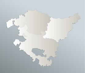 Basque Country map, administrative division, blue white card paper 3D, blank