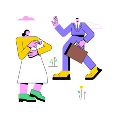 Unmarried parents abstract concept vector illustration. Unmarried couple fighting, partners living together, single pregnant woman, divorce and separation, unwed mother abstract metaphor.