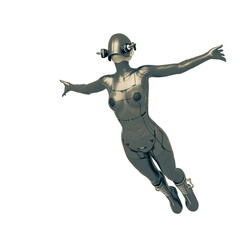 cyber soldier female is jumping to fly