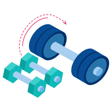 Isometric Set Of Barbell And Dumbbell, Gym Equipment, Sport Interior Element Isometric Vector Isolated Illustration