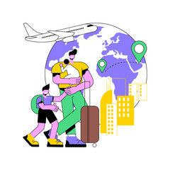 Immigration abstract concept vector illustration. International movement of people, residence permit, working visa, boarding control, sign documents, passport, green card abstract metaphor.