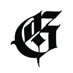 The letter in the Gothic style. Vector. Old alphabet. The symbol is isolated on a white background. Calligraphic, medieval Latin letter. Logo for the company. Monogram. An elegant font for a tattoo.