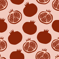 Red pomegranates with seeds hand drawn vector illustration. Fruit  seamless pattern for wallpaper or fabric.