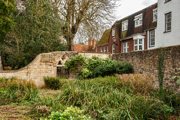 Fototapeta na wymiar Old traditional medieval stone English house closeup