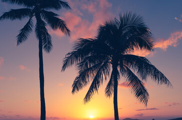 Fototapeta na wymiar silhouette of palm trees at sunset 