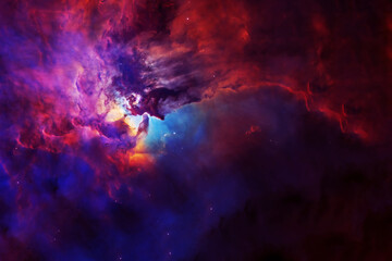The cosmic nebula is red. Elements of this image were furnished by NASA