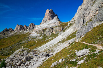 Fototapeta na wymiar Hiking around the Cinque Torri in the Dolomites of Northern Italy, Europe