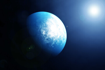 Blue exoplanet, on a dark background. Elements of this image furnished by NASA