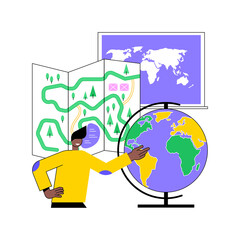 Geography abstract concept vector illustration. World geography, human and physical field, earth study, university degree, geographic information system, cartography, typography abstract metaphor.