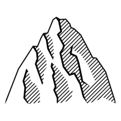 Stylized image of mountain. Natural illustration. Engraving style.