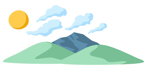 Landscape with mountains, hills and sky. Natural illustration. Abstract style.
