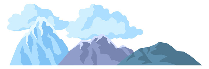 Landscape with mountains, hills and sky. Natural illustration. Abstract style.